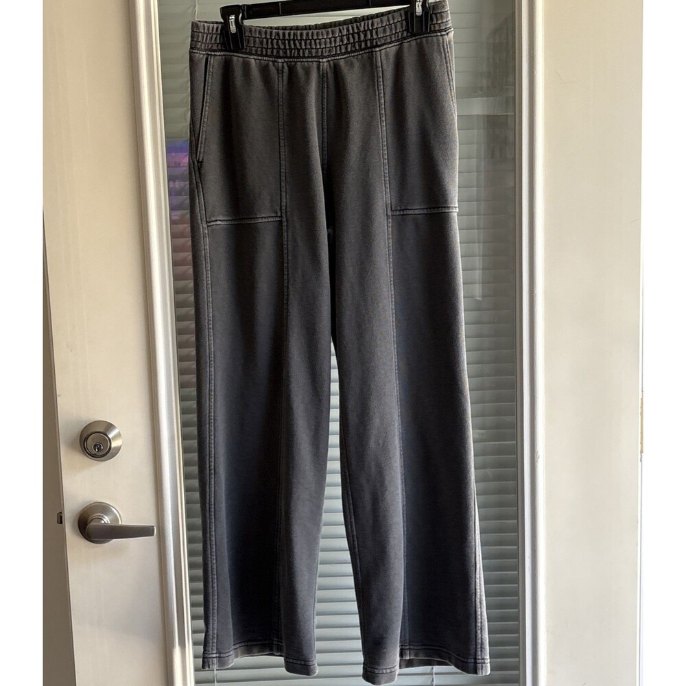 Aerie Wide Leg Sweatpants Dark Gray Pockets Pull on Front Seam Small Short